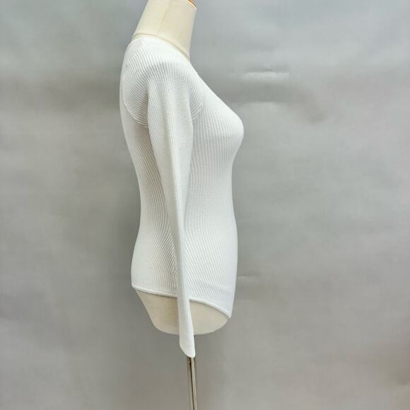 Abercrombie & Fitch Ivory Ribbed Plunge Knit Long Sleeve Bodysuit Size Small - Picture 6 of 16